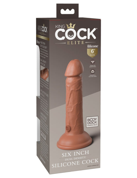 6" Dual Density Vibrating Silicone Cock Tan