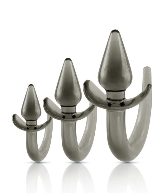 Black Axinite 3 In 1 Anal Plug Kit Set with Tail Design: 9.2", 12.3", 15.5"