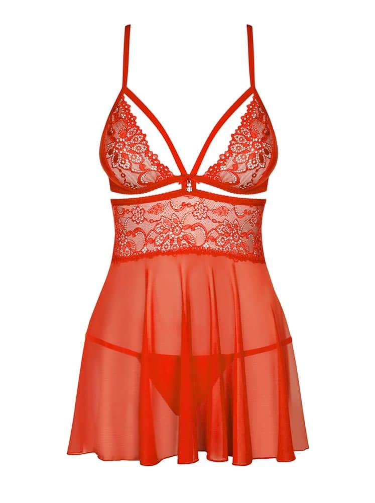 838-BAB-3 babydoll & thong red  S/M