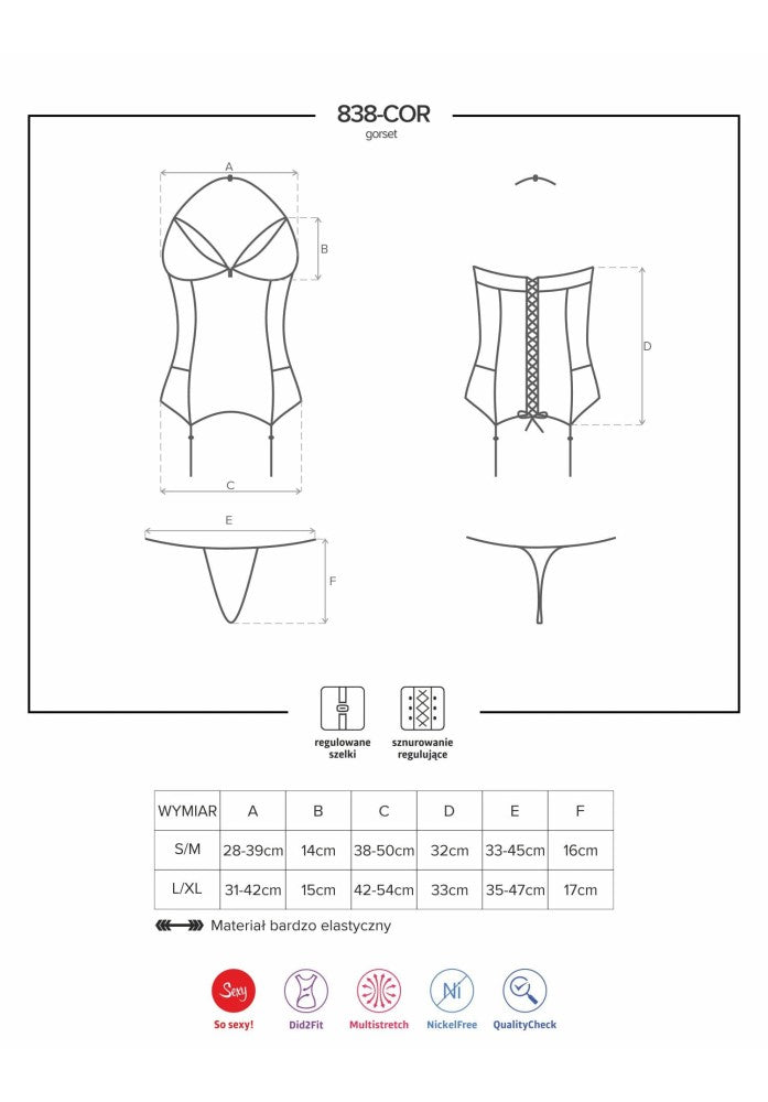 838-COR-3 corset & thong red  S/M