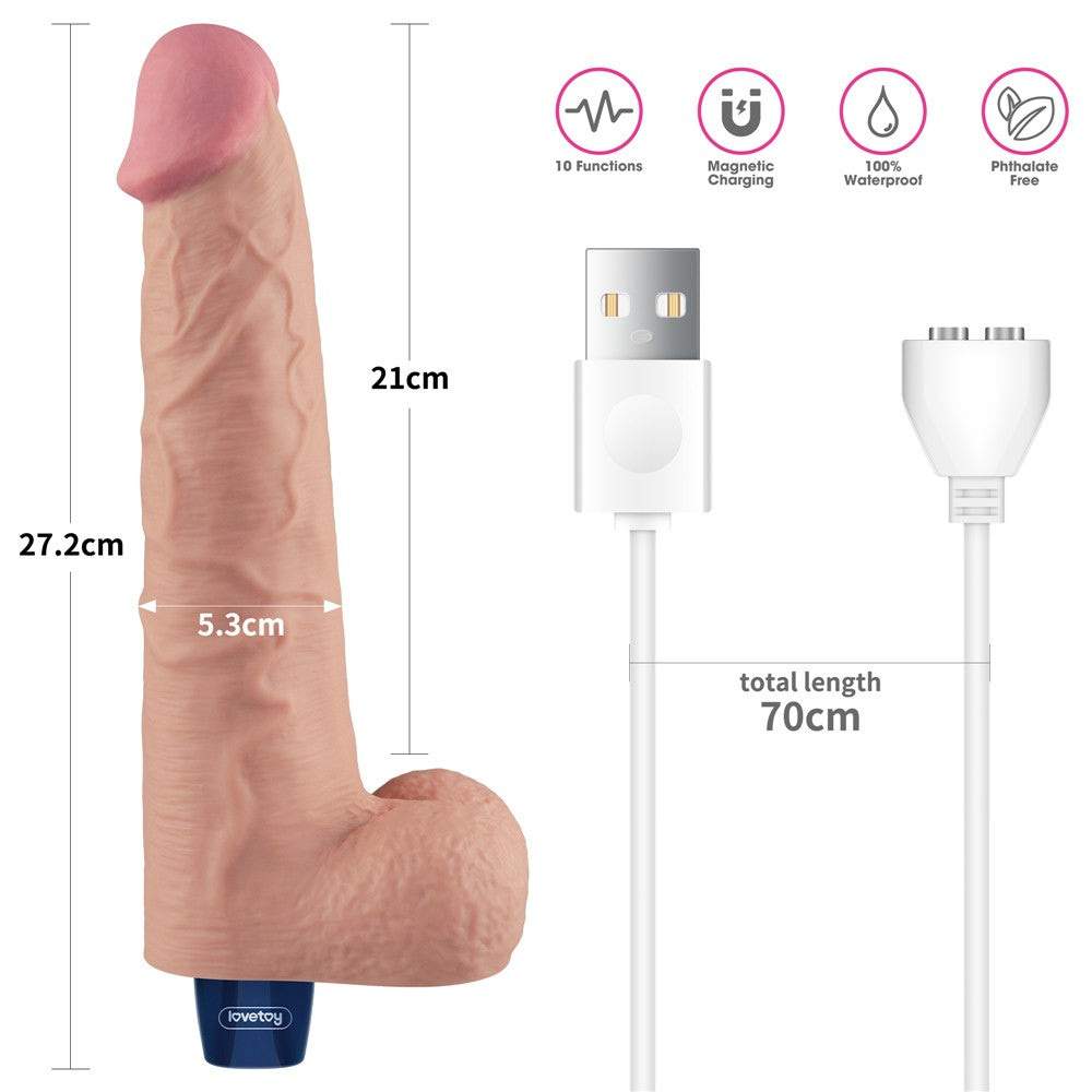 10.5" REAL SOFTEE Rechargeable Vibrating Dildo(Flesh)