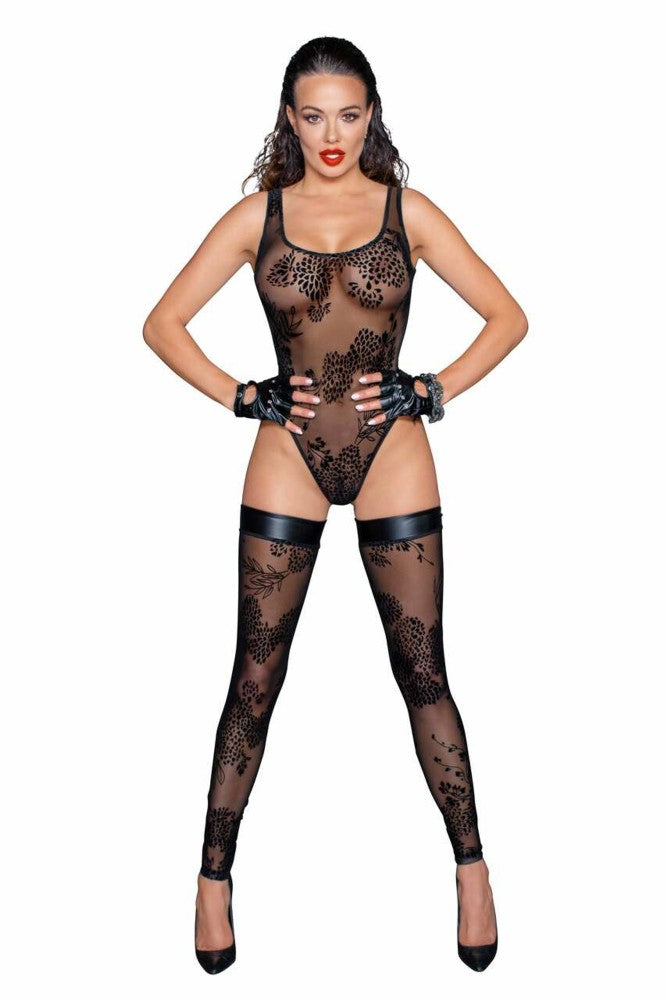 Tulle body with patterned flock embroidery - XL