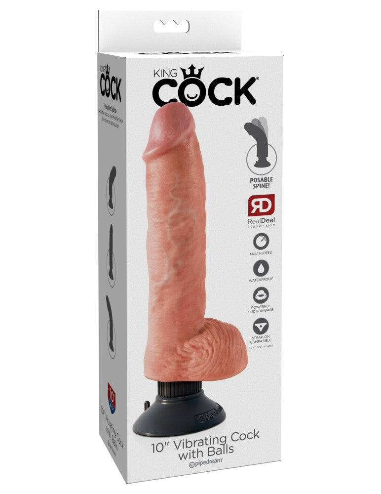 10" Vibrating Cock with Balls  Light