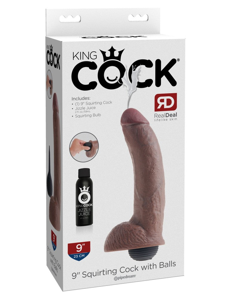 9" Squirting Cock with Balls Brown